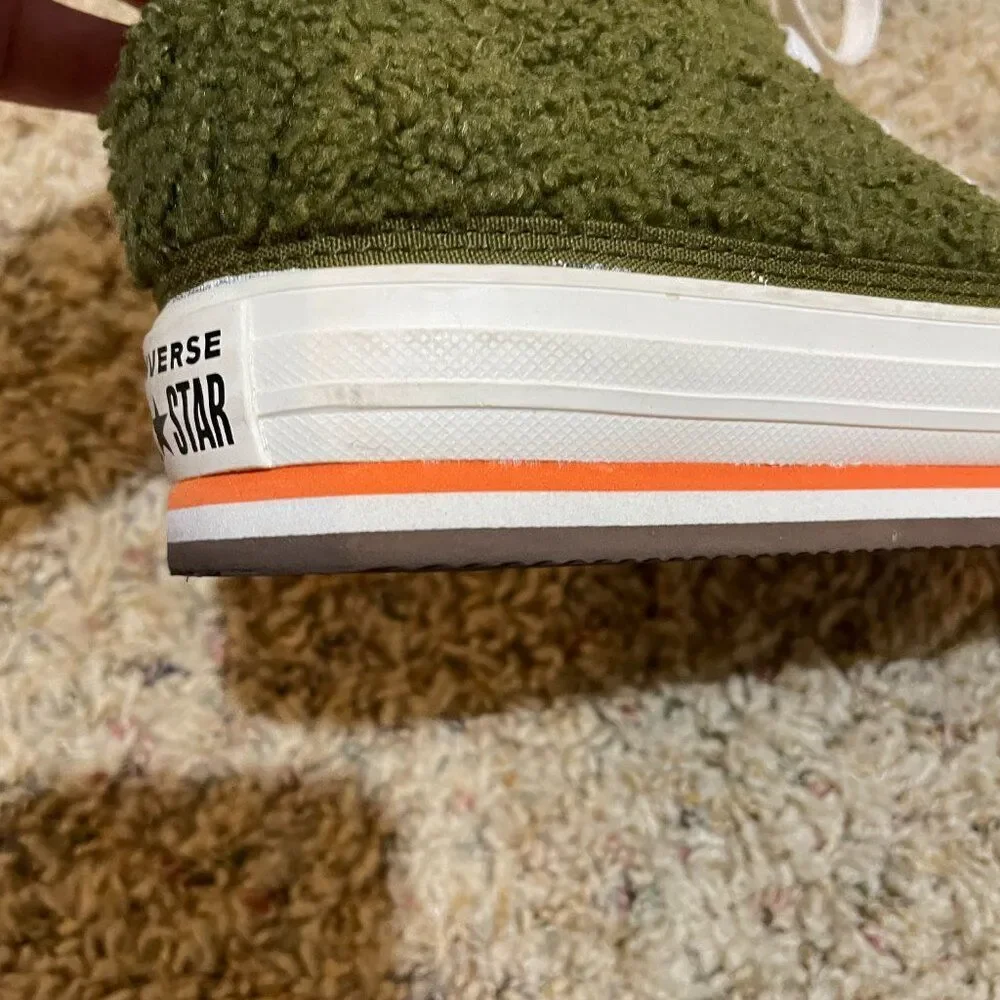 Converse Y4.5/W6.5 Sherpa EVA Platform High Top Sneakers Dark Moss Bold Mandarin